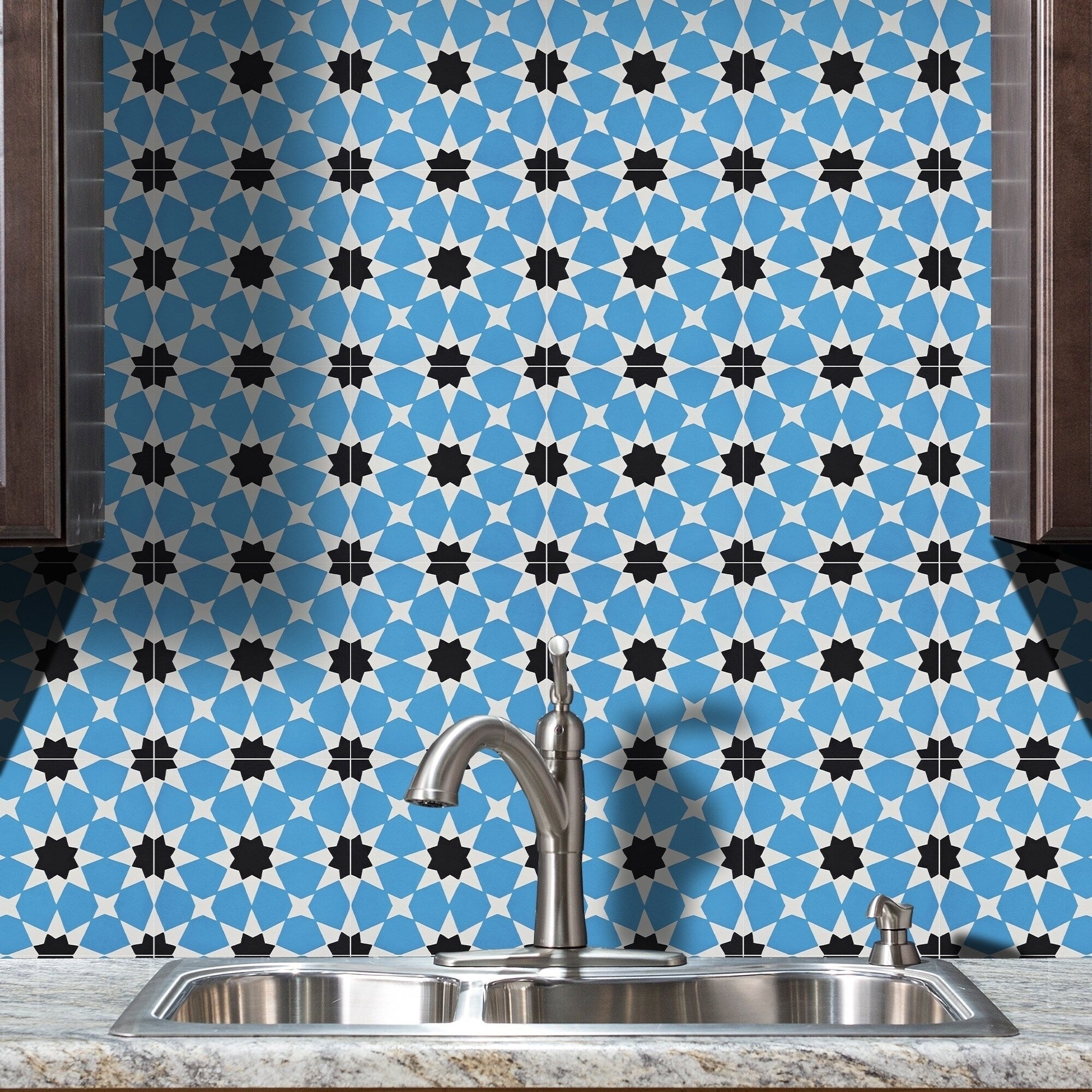 Medina In Blue And Black Handmade 8X8 In Moroccan Tiles Pack Of 12