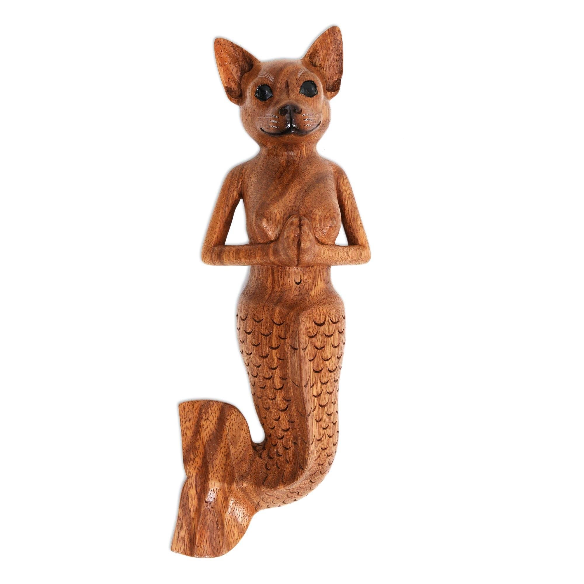 Handmade Mermaid Dog Wood Wall Sculpture Indonesia