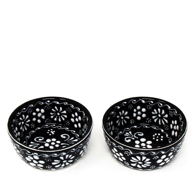 Handmade Mexican Pottery Black Appetizer And Dip Bowls Set Of 2 3 X 2