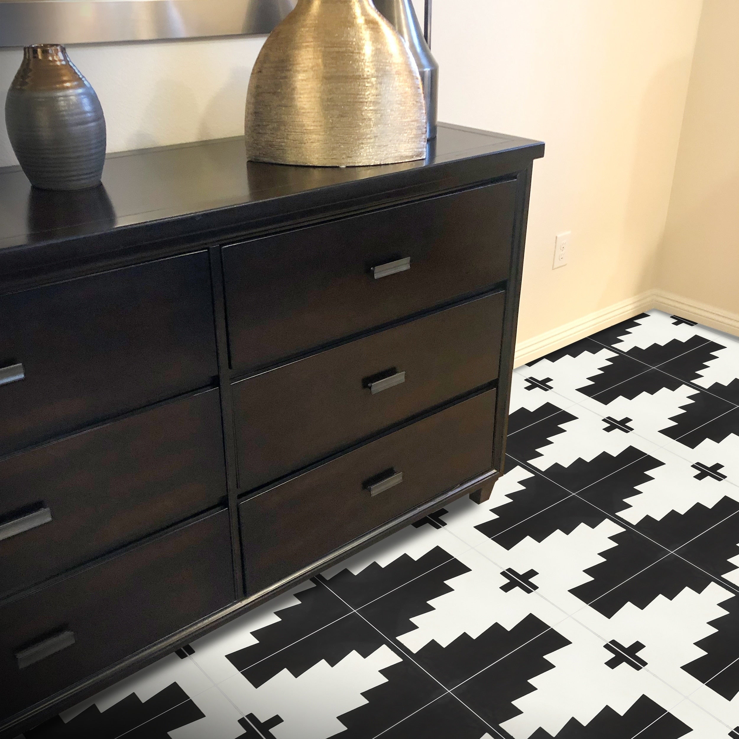 Midar In Black And White Handmade 8X8 In Moroccan Tile Pack 12