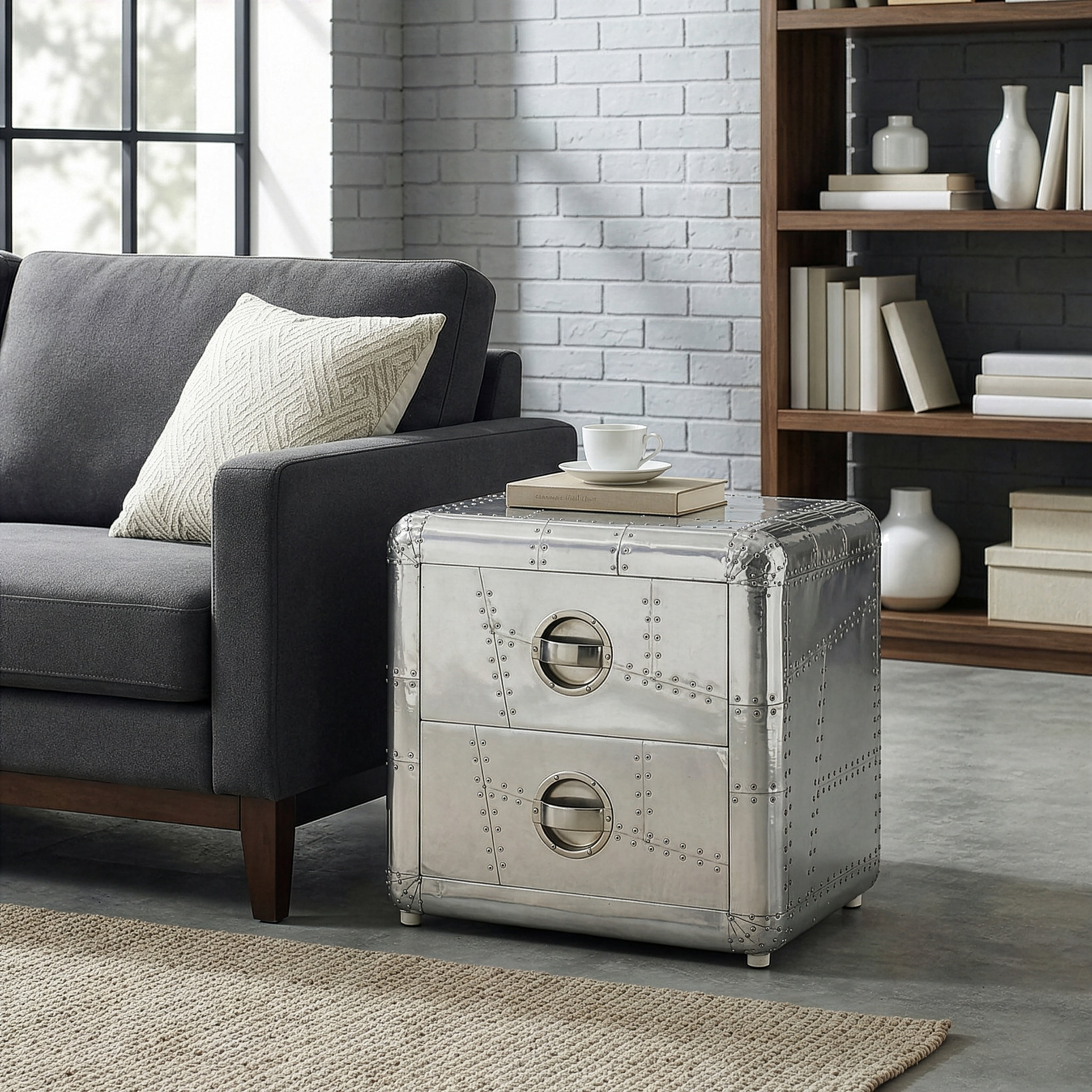 Butler Modern Rectangular Aviator Side Table Silver