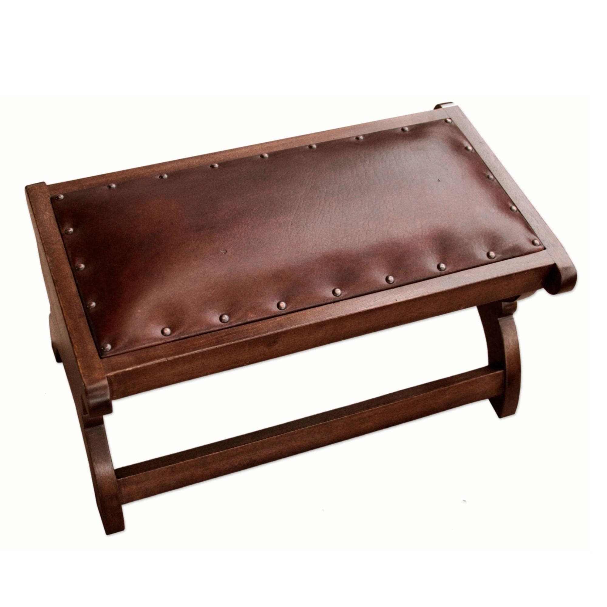 Handmade Mohena Wood Leather Elegance Ottoman Peru