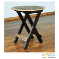 Handmade Mohena Wood Leather Octagonal Birds Of Paradise Folding Table Peru