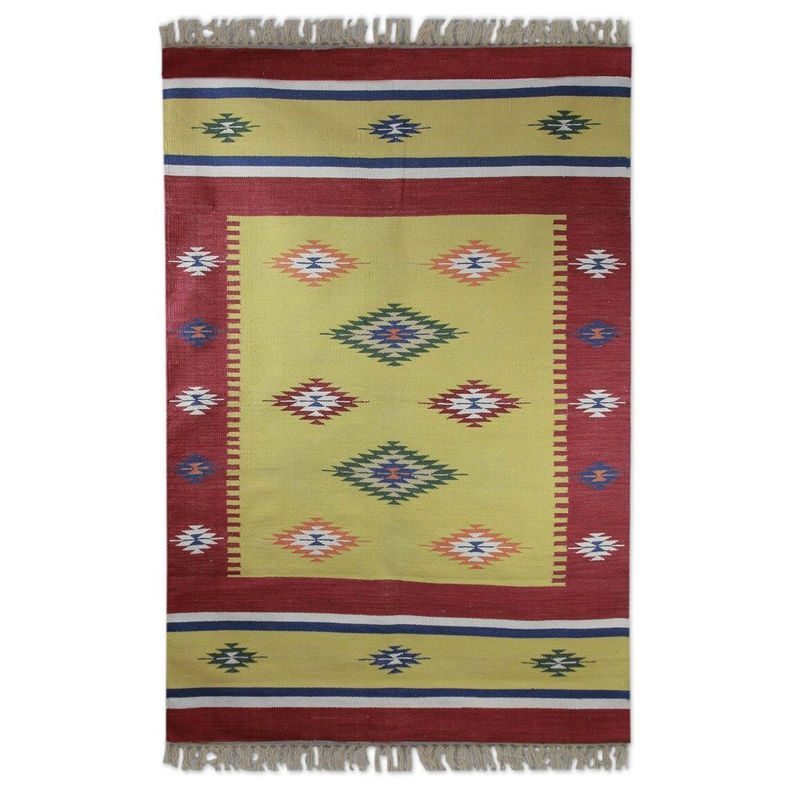 Handmade Morning Star Cotton Dhurrie Rug India Big
