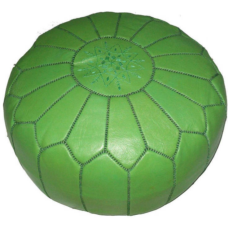 Handmade Moroccan Pistachio Contemporary Leather Ottoman Pouf Morocco