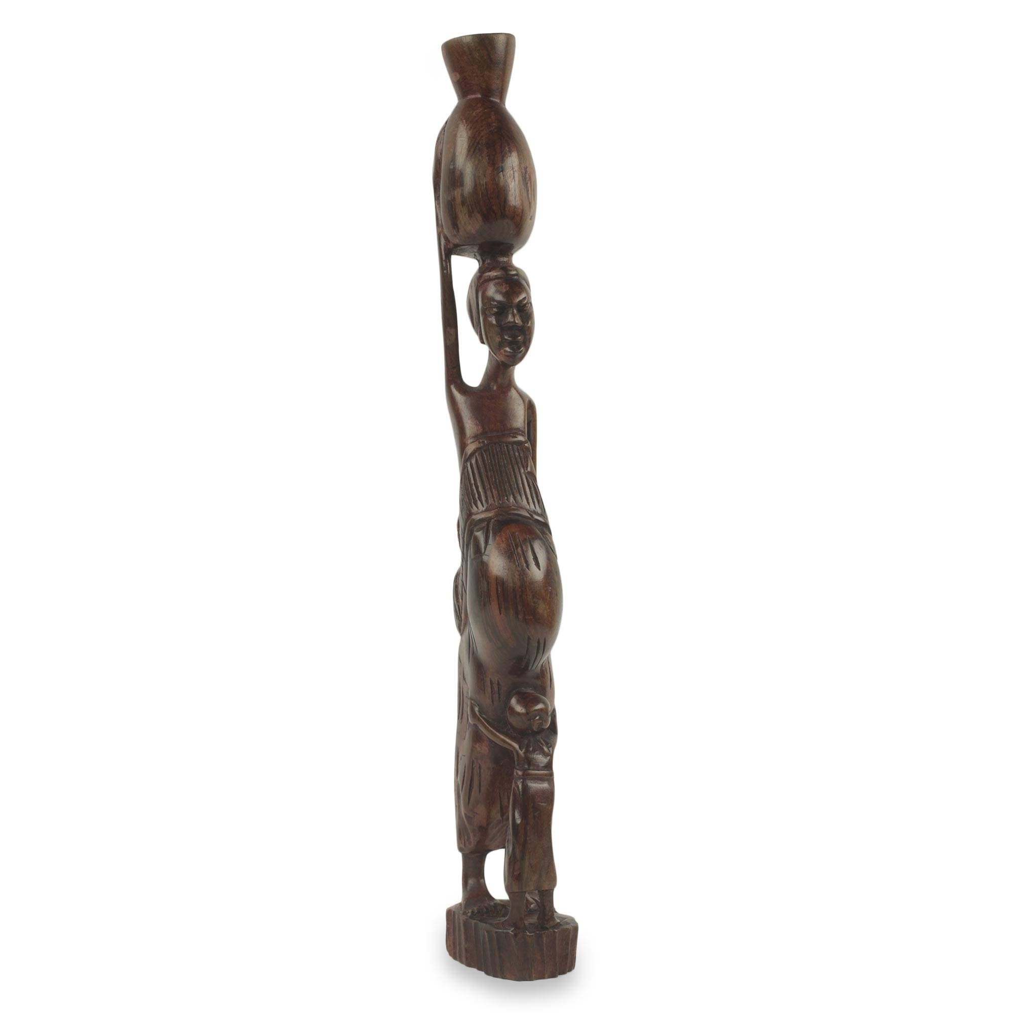 Handmade Mother Abena Wood Sculpture Ghana 46 X 13 X 10