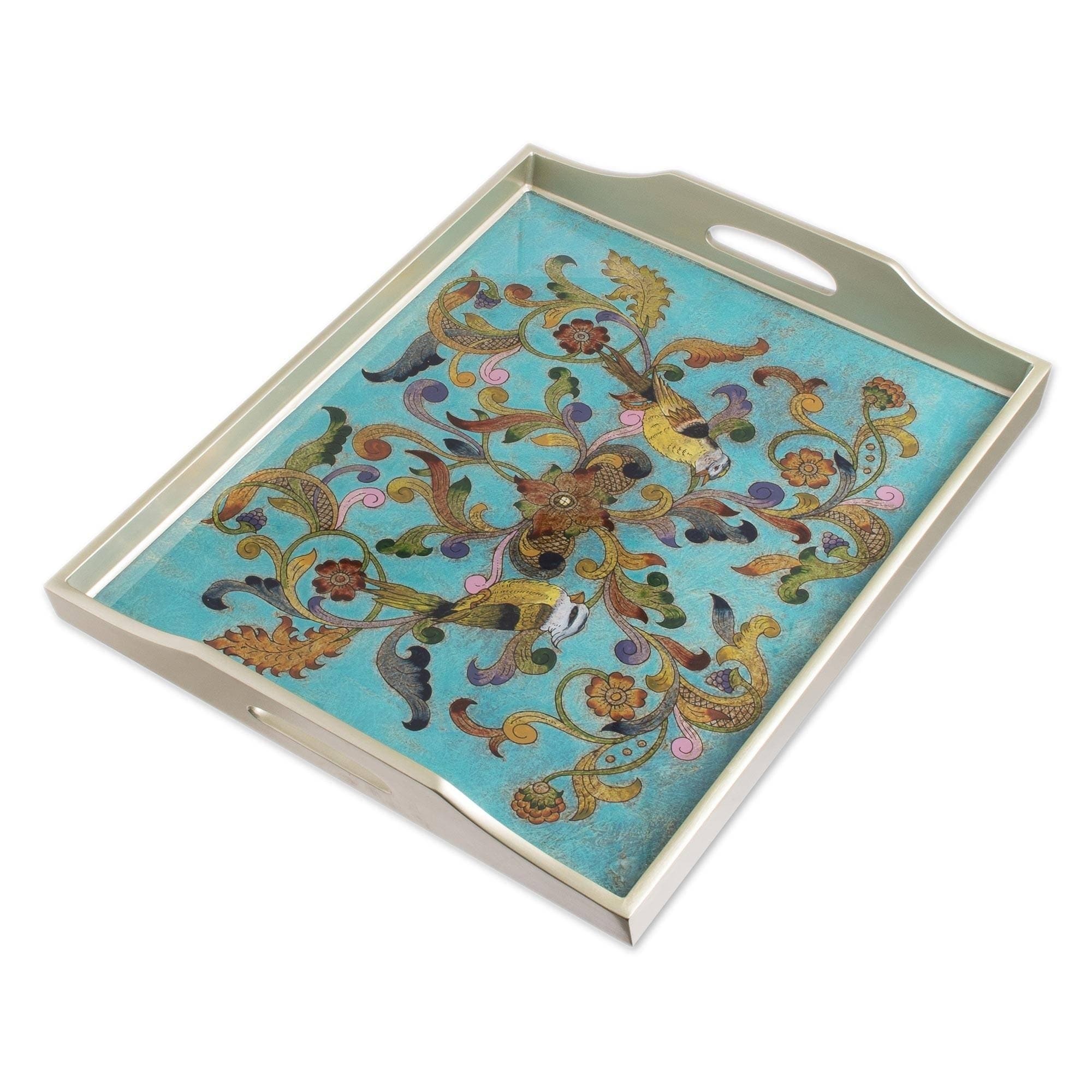 Mystic Flora Reverse Painted Glass Tray