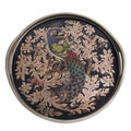 Handmade Mystic Peacock In Silver Reverse Painted Glass Tray Peru 2.4 H X 17.75 Diam.