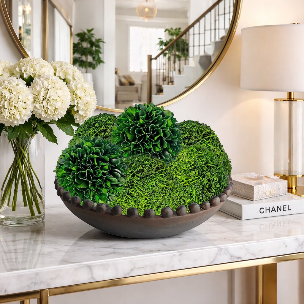 Handmade Natural Preserved Topiary Green Balls Decorative Bowl Filler Orbs Botanical Accent Set Of 6 4 Inch