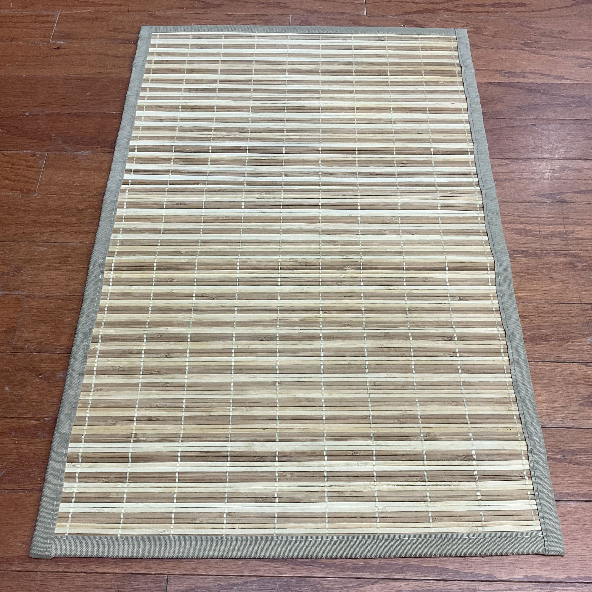 Handmade Asian Hand Woven Natural Beige Rayon From Bamboo Rug 18 X 27
