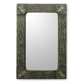 Handmade Night Waves Glass Mosaic Wall Mirror India Black Green Ivory