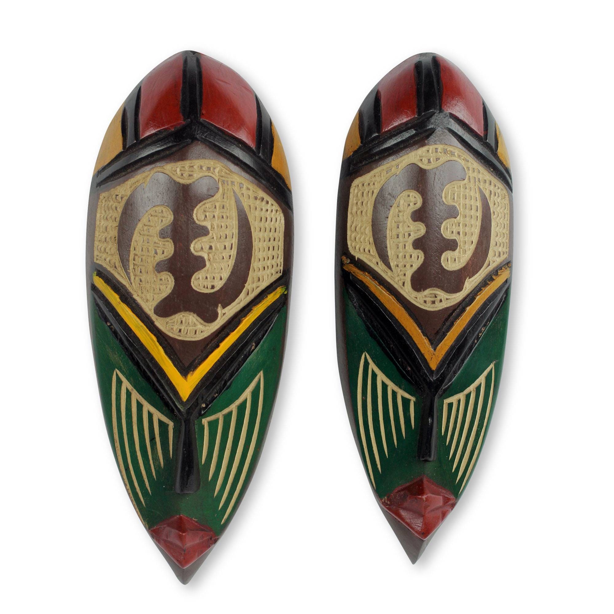 African Wood Masks None But God Pair Ghana Multi