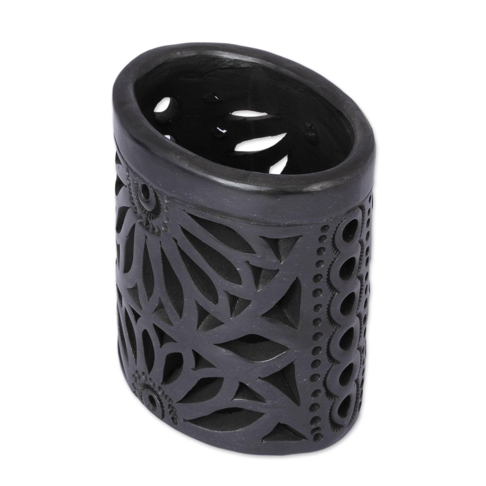 Handmade Oaxacan Ellipse Ceramic Pencil Holder Mexico 3.9 H X 3.5 W X 2.6 D