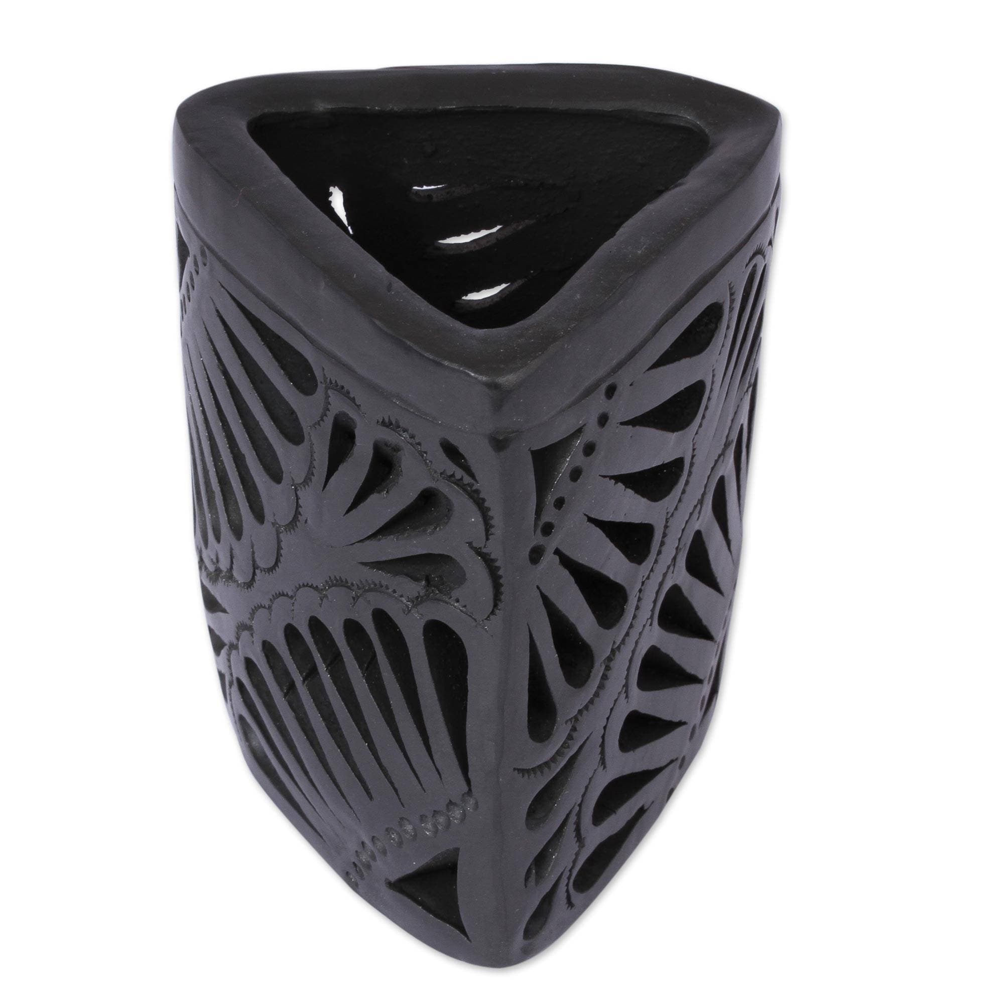 Handmade Oaxacan Twilight Ceramic Pencil Holder Mexico 3.9 H X 3.1 W X 2.8 D