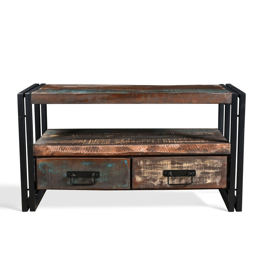Timbergirl Old Reclaimed Wood Tv Cabinet With Double Drawers