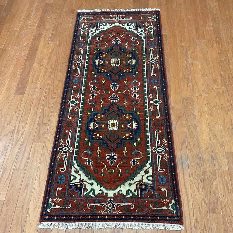 Handmade One Of A Kind Heriz Wool Oriental Rug 26 X 61 2.6 X 6.1