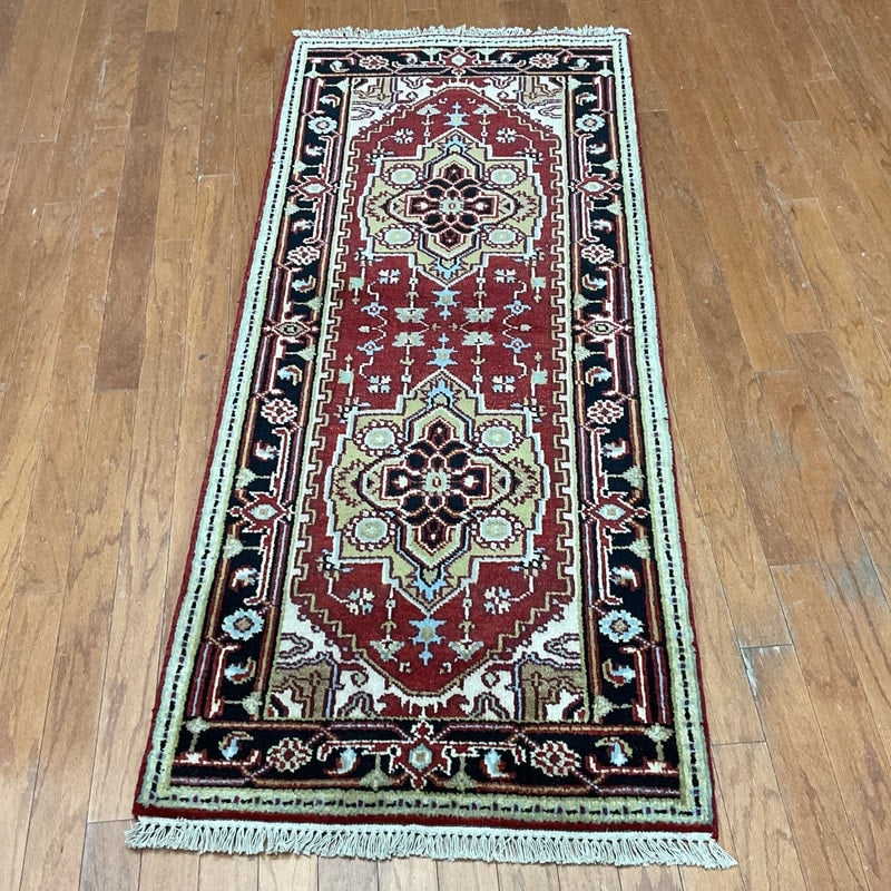 Handmade One Of A Kind Heriz Wool Oriental Rug 26 X 61 2.6 X 6.1