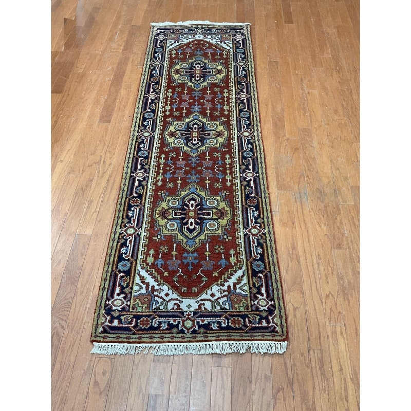 Handmade One Of A Kind Heriz Wool Oriental Rug 27 X 710 2.7 X 7.10