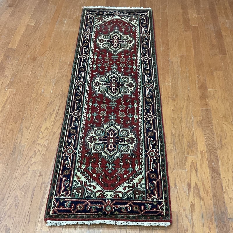 Handmade One Of A Kind Heriz Wool Oriental Rug 27 X 82 2.7 X 8.2