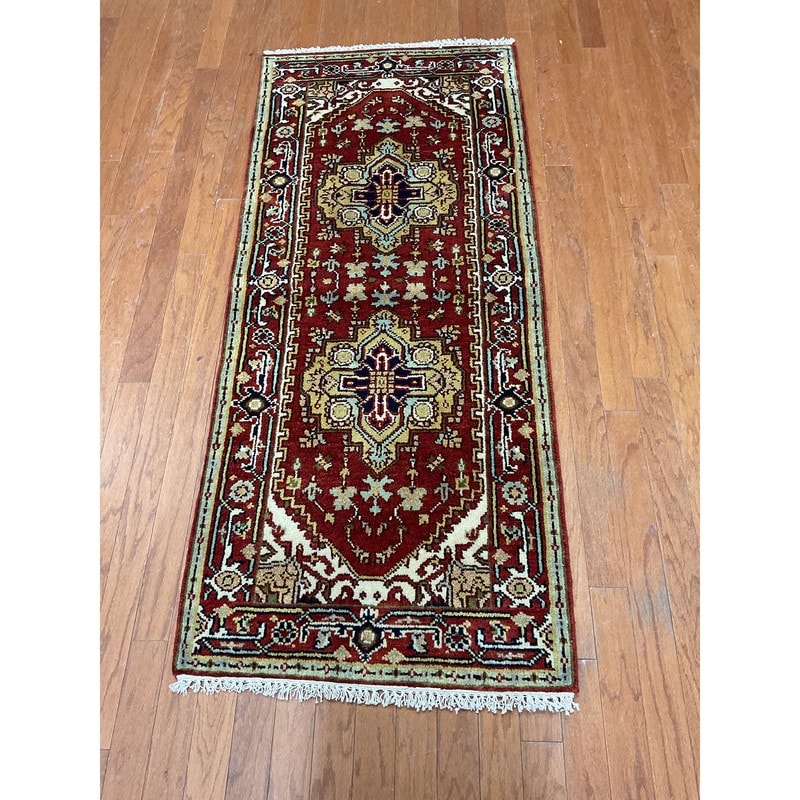 Handmade One Of A Kind Heriz Wool Oriental Rug 28 X 61 2.8 X 6.1