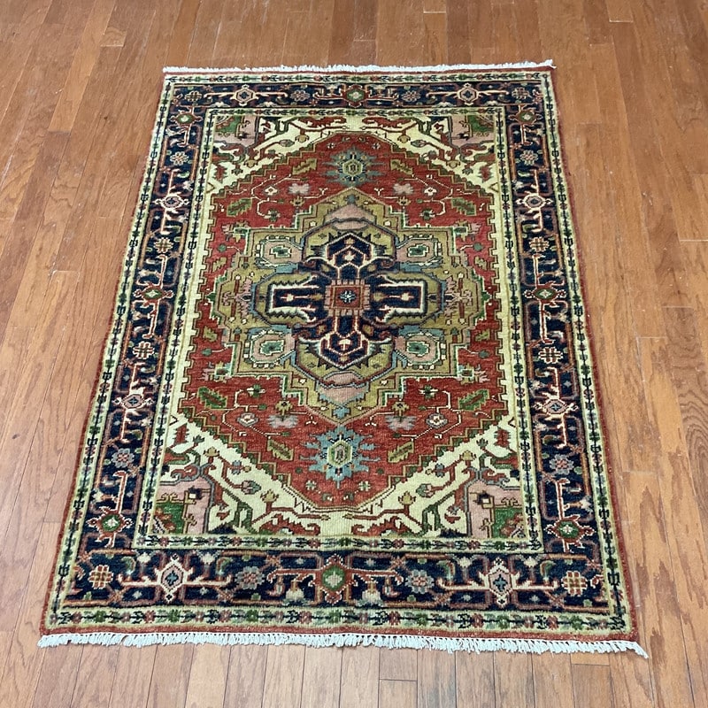 Handmade One Of A Kind Heriz Wool Oriental Rug 4 X 511 4 X 5.11