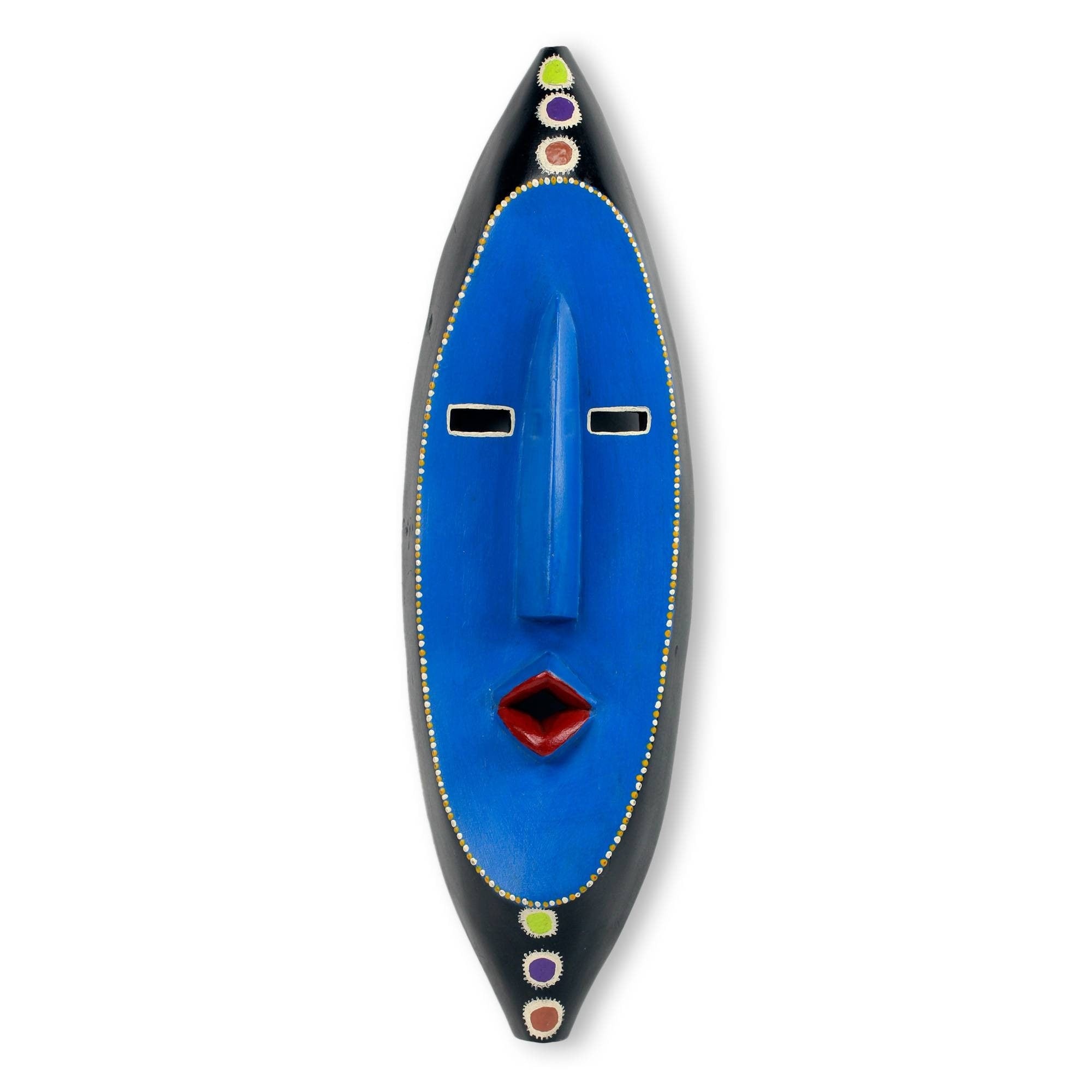 African Wood Mask Osramo Ghana Blue