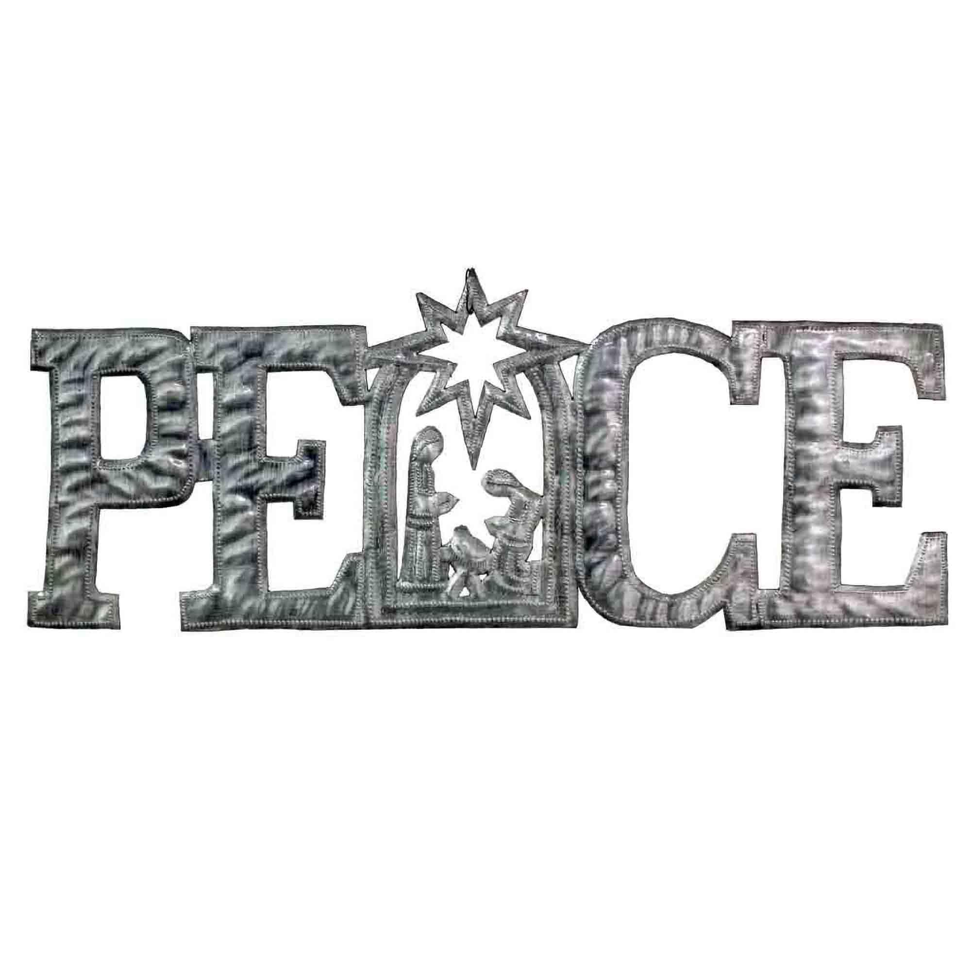 Handmade Peace Metal Art With Nativity Scene 15 X 6 Haiti N A