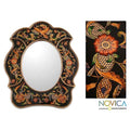Handmade Painted Glass Birdsong At Night Mirror Peru Antique Black