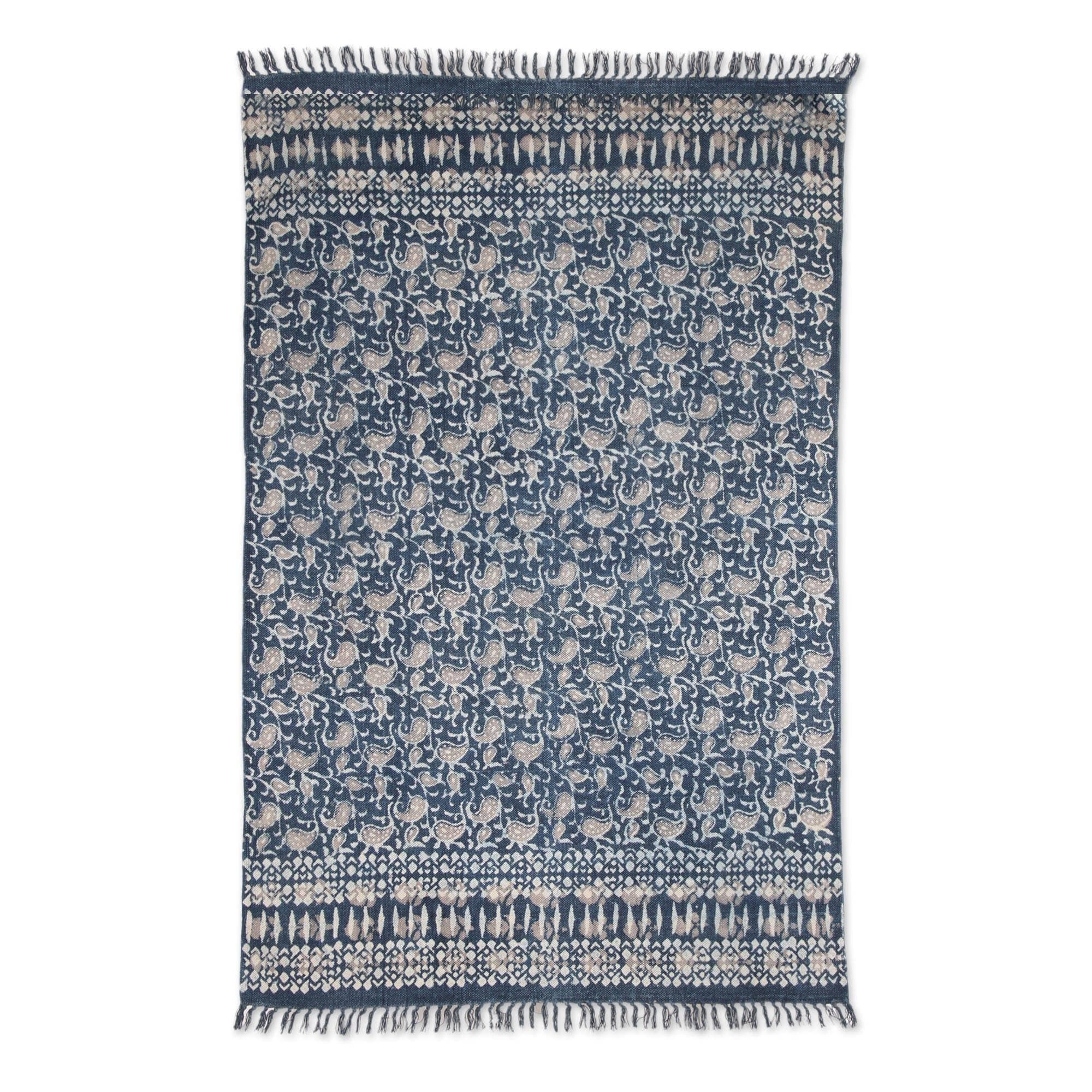 Handmade Paisley Garden Cotton Area Rug India Big