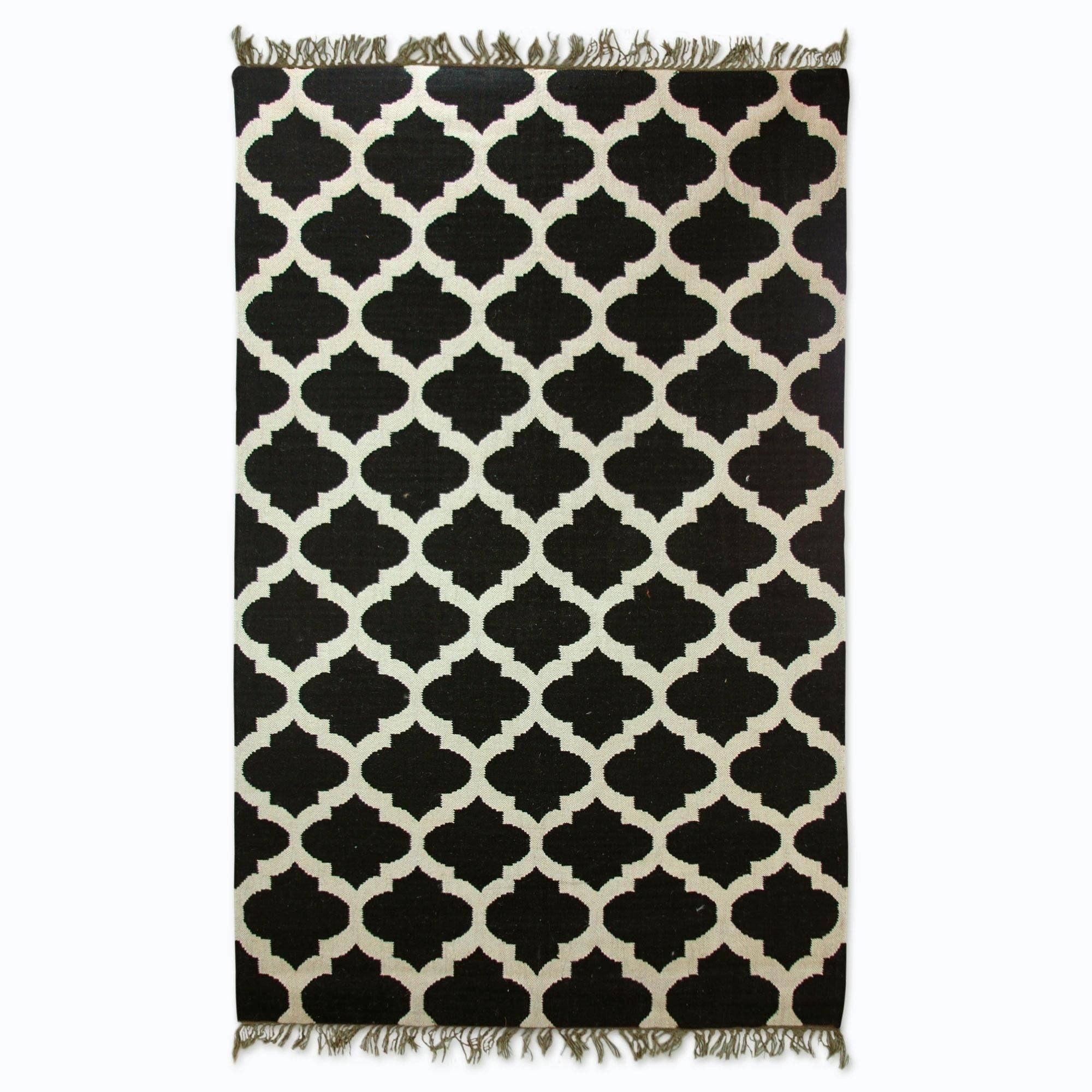 Handmade Palace Tiles Wool Dhurrie Rug India Big