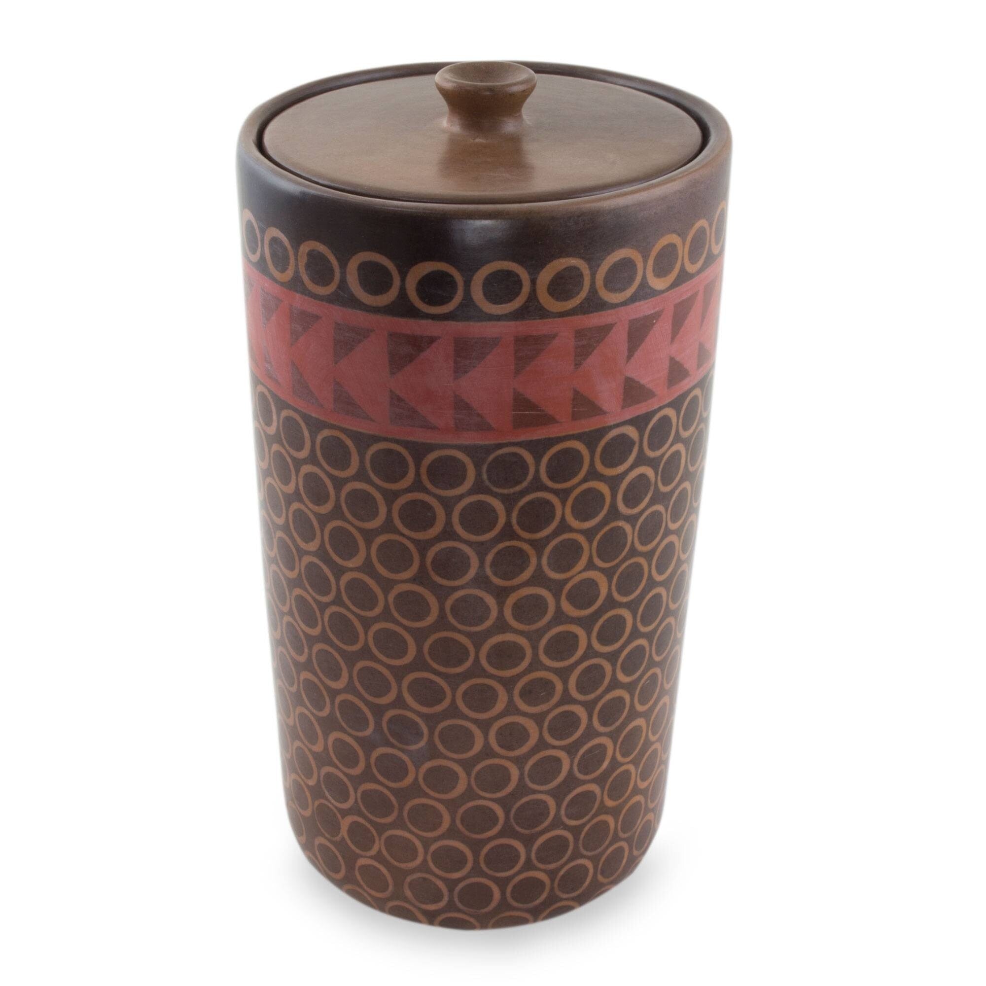 Handmade Patamban Geometry Ceramic Jar Mexico 40 X 26 X 26