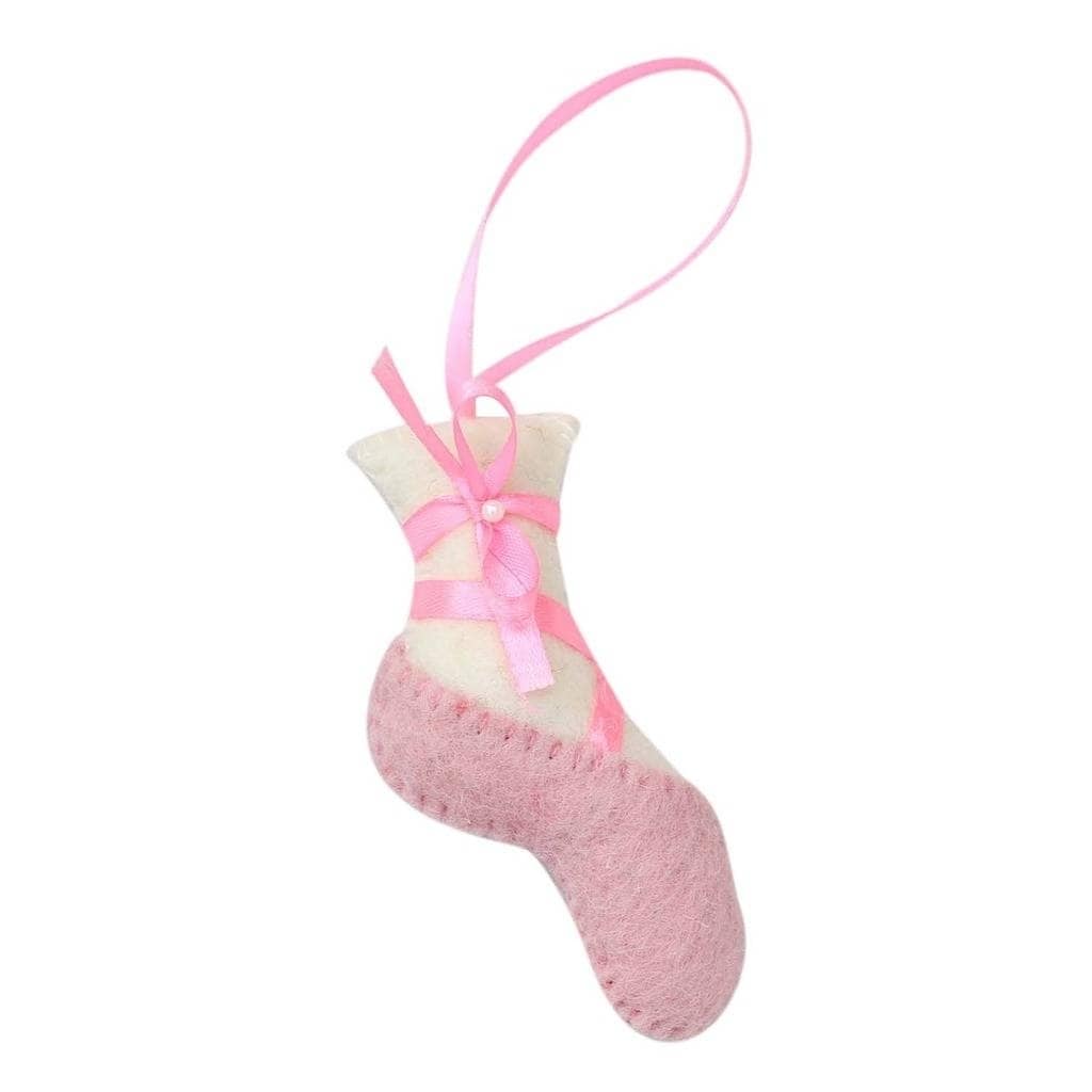 Handmade Pink Ballet Slipper Felt Ornament Nepal