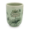 Handmade Pink Lotus Butterflies Celadon Ceramic Teacup Thailand