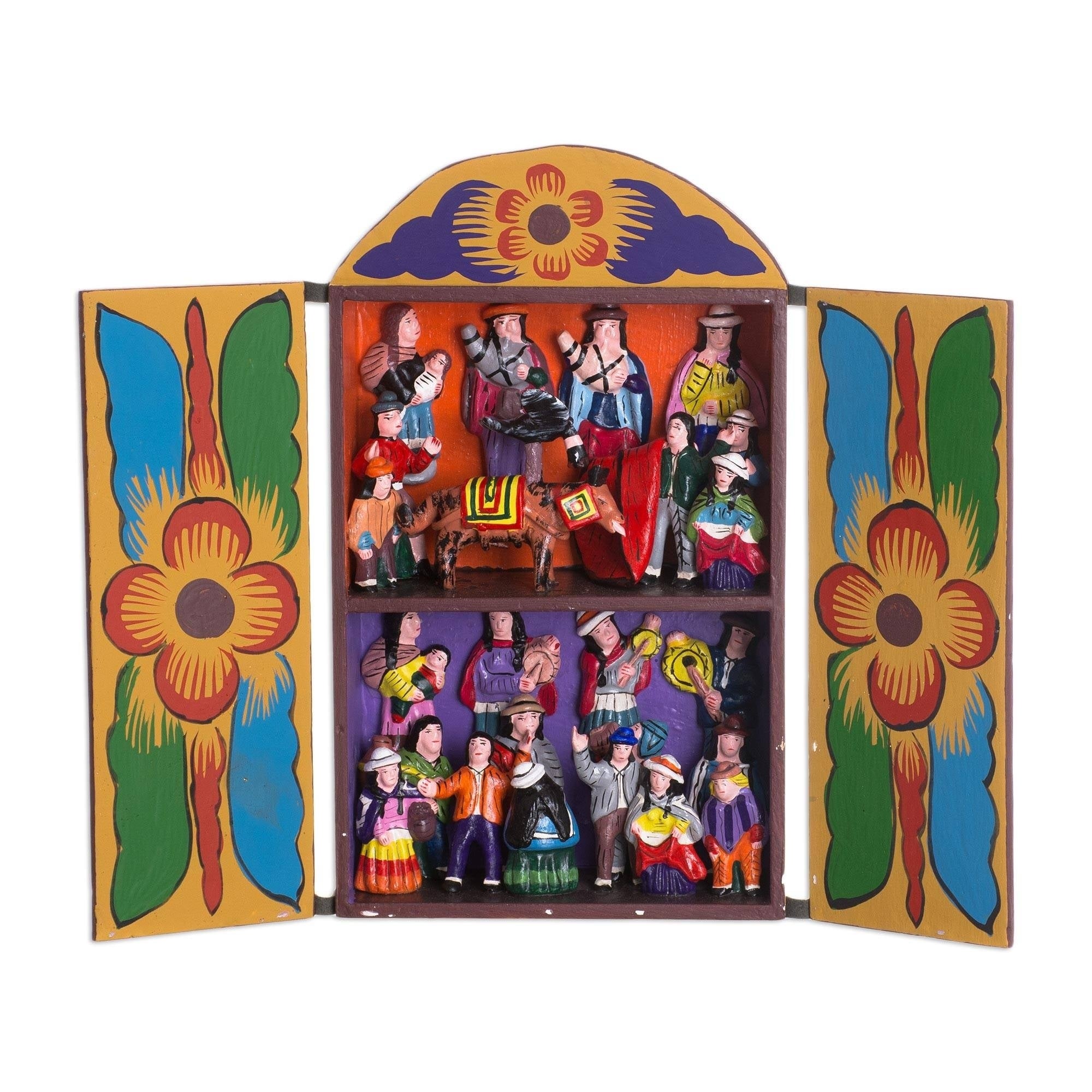 Handmade Plywood And Ceramic Yawar Fiesta Retablo Peru