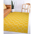 Handmade Polyester Yellow Transitional Trellis Reversible Moroccan Outdoor Rug 5 X 8