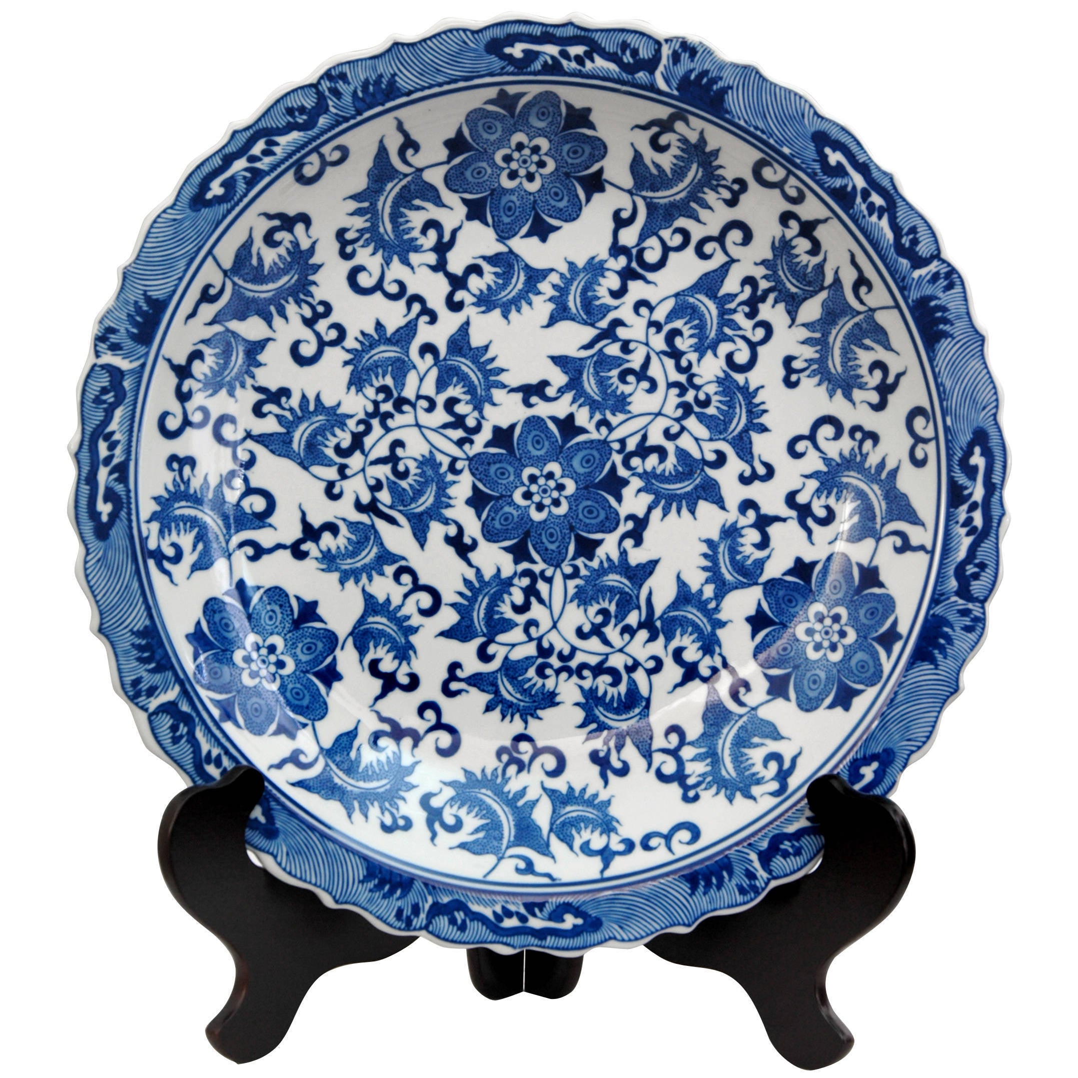 Handmade Porcelain 14 Inch Blue And White Floral Plate China
