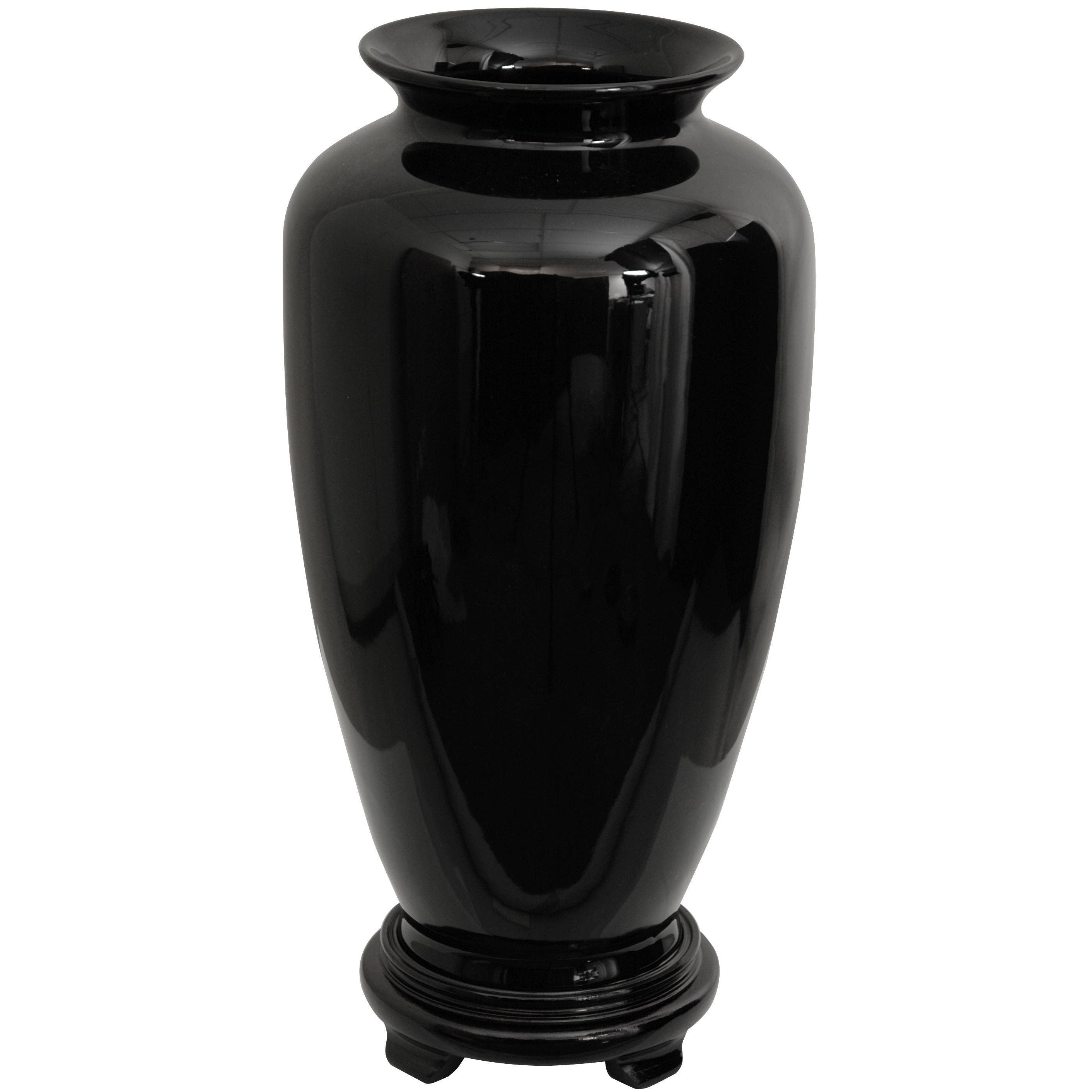 Handmade Porcelain 14 Inch Solid Black Tung Chi Vase China