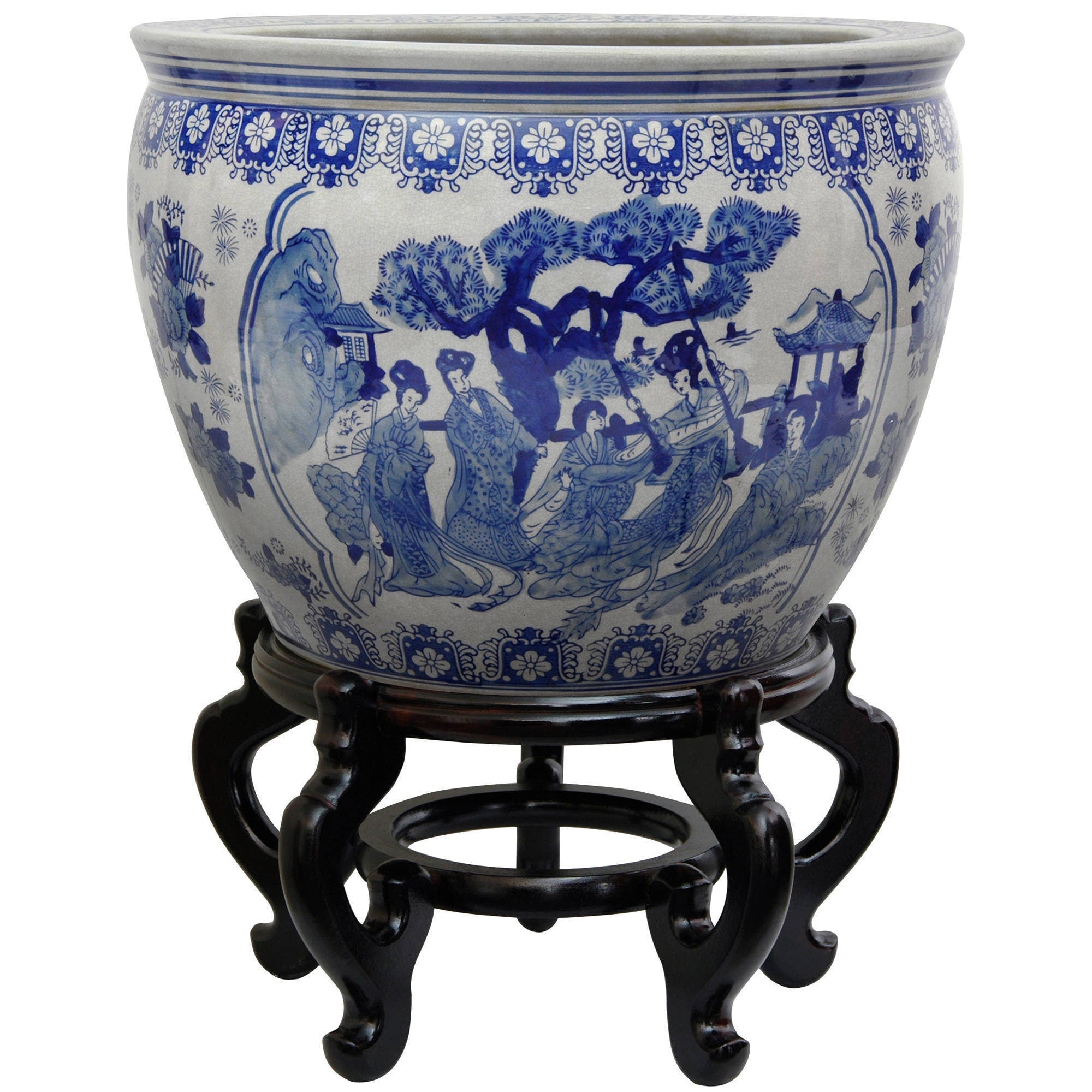 Handmade Porcelain 16 Inch Blue And White Ladies Fishbowl China