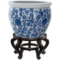 Handmade Porcelain 20 Inch Blue And White Floral Fishbowl China