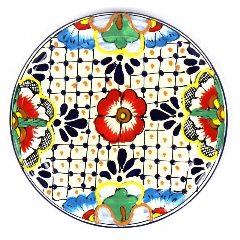 Global Crafts Encantada Handmade Pottery 8 Trivet Dots Flowers