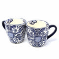 Global Crafts Encantada Handmade Pottery Set Of 2 Mugs Blue Flower