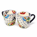 Global Crafts Encantada Handmade Pottery Set Of 2 Mugs Dots Flowers