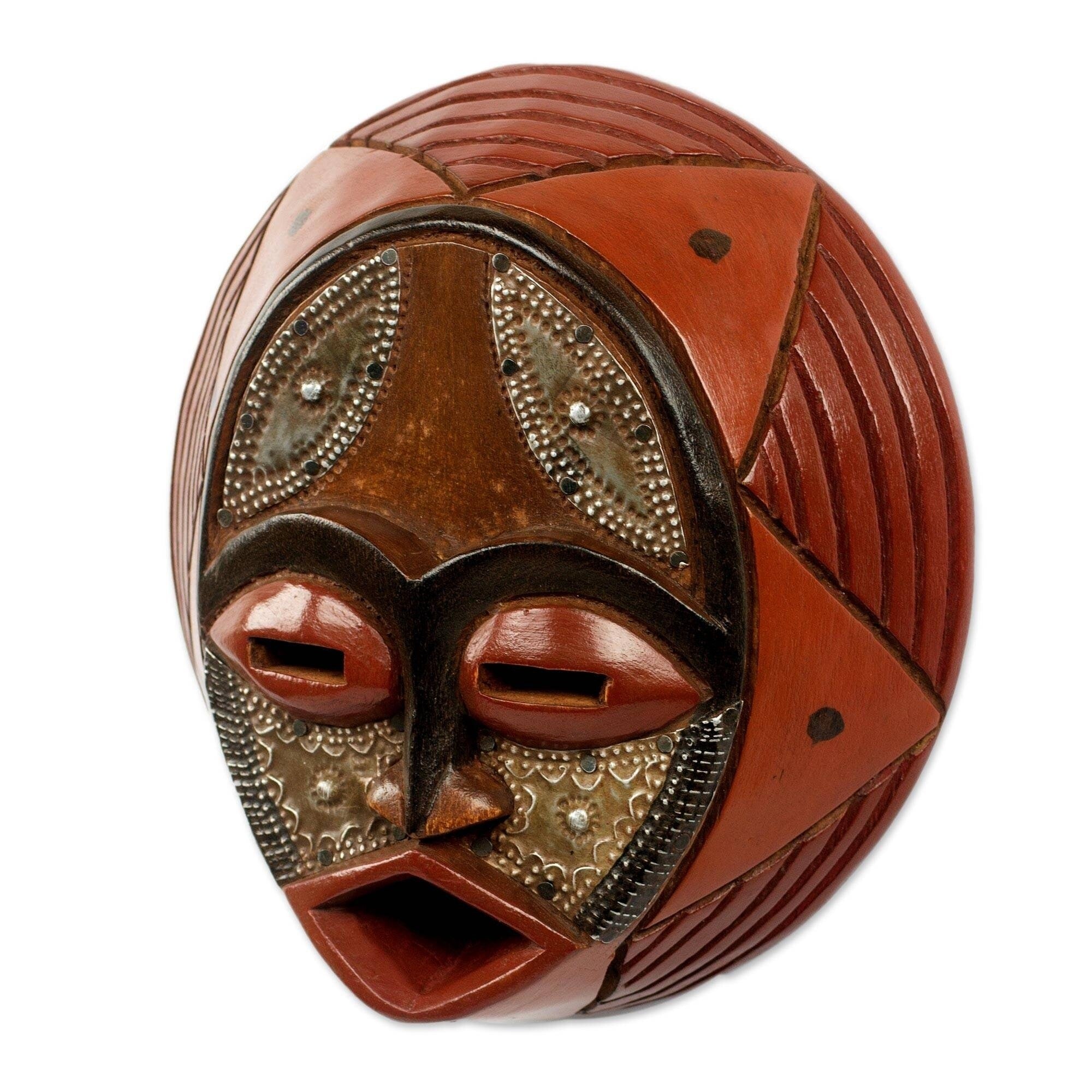 Handmade Praise God African Wood Mask West Africa Brown
