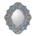 Handmade Revers Painted Bright Blue Sky Flower Mirror Peru N A