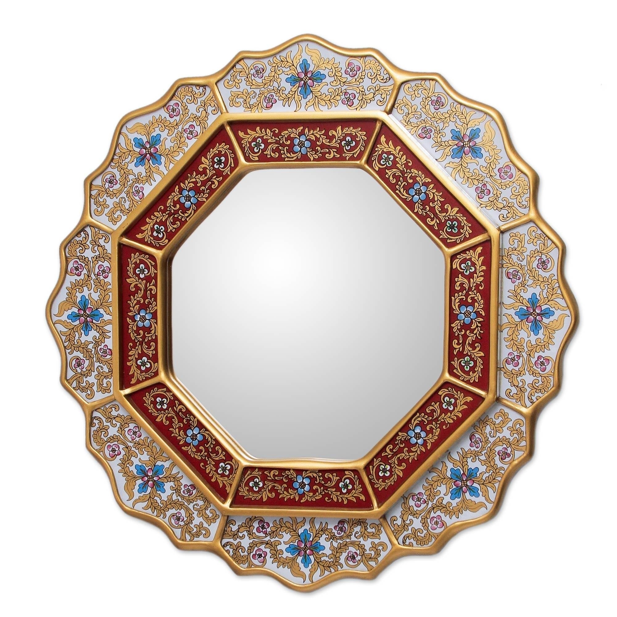 Handmade White Star Mirror Peru Multi Gold Red