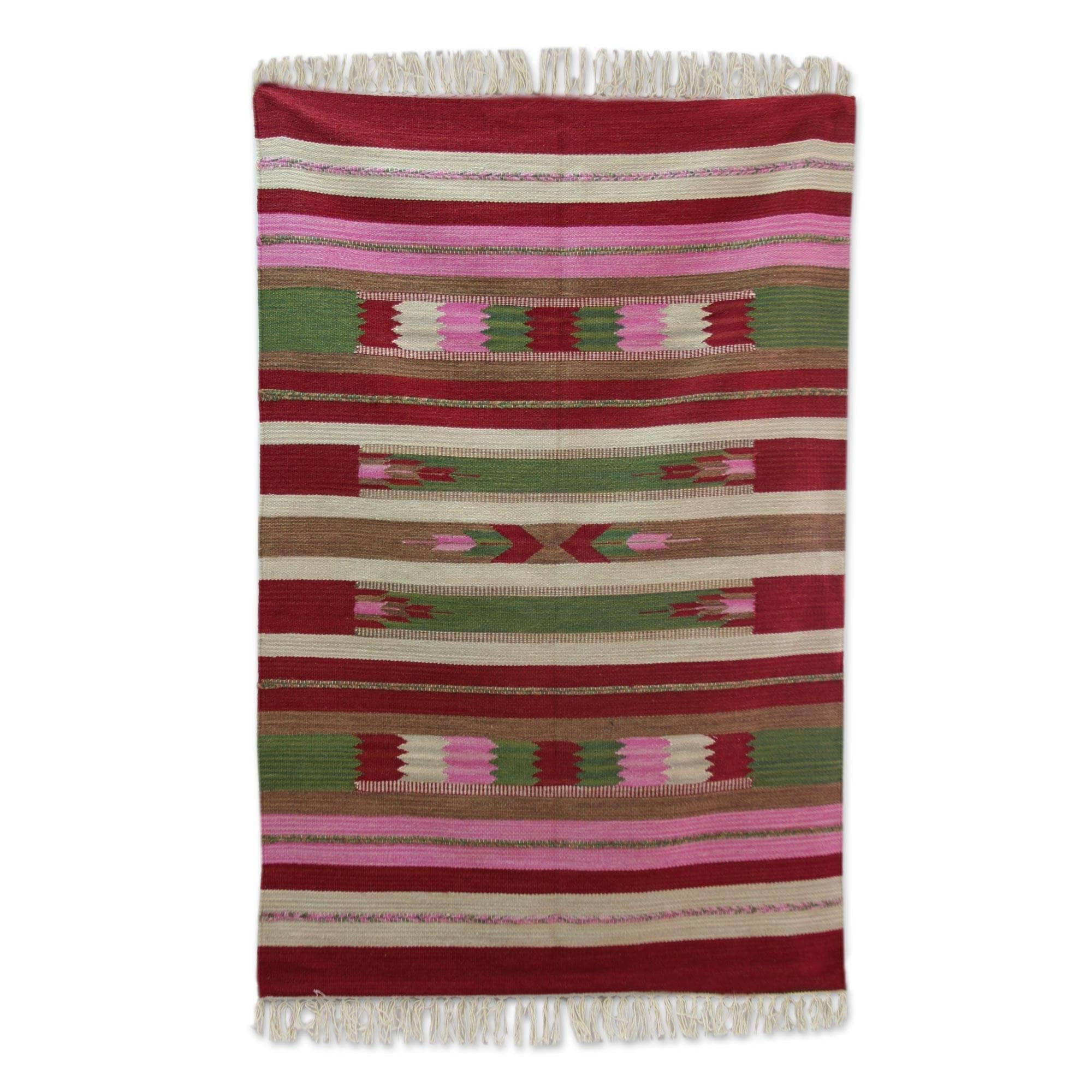Handmade Rose Energy Wool Rug India Big