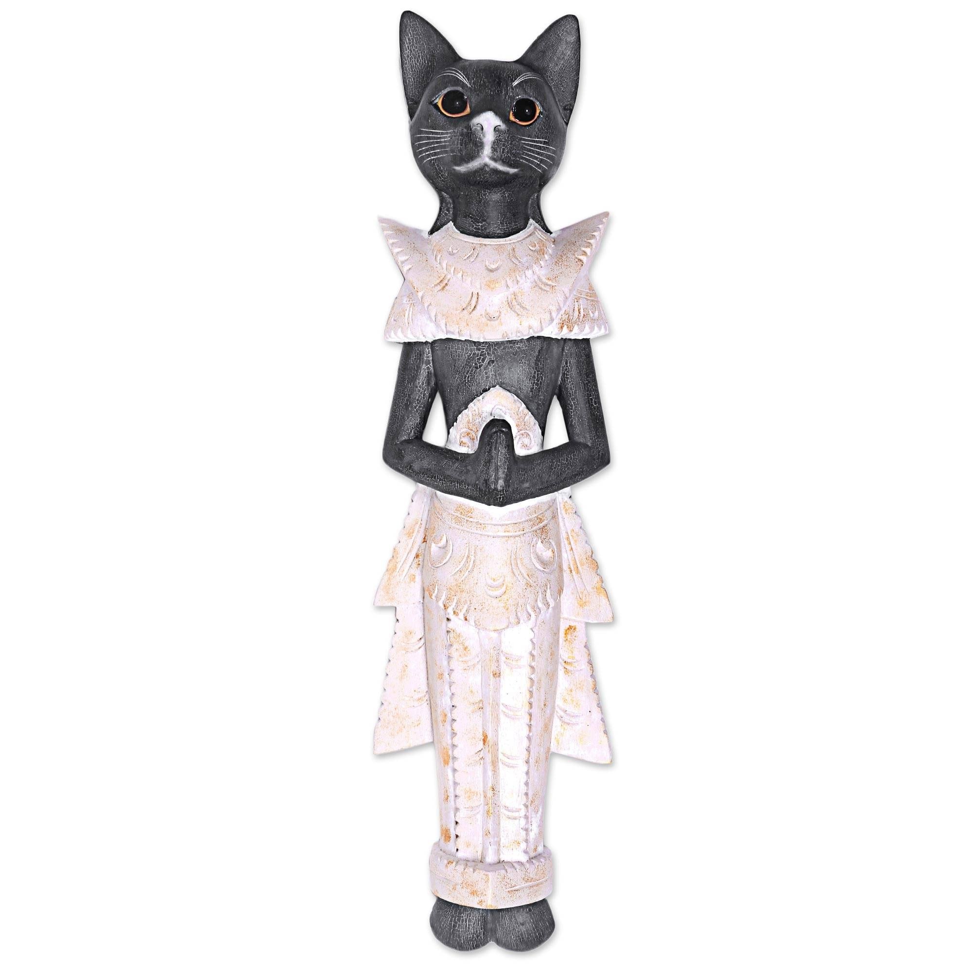 Handmade Royal Cat Wood Wall Sculpture Indonesia