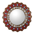 Handmade Ruby Medallion Reverse Painted Glass Red Mirror Peru