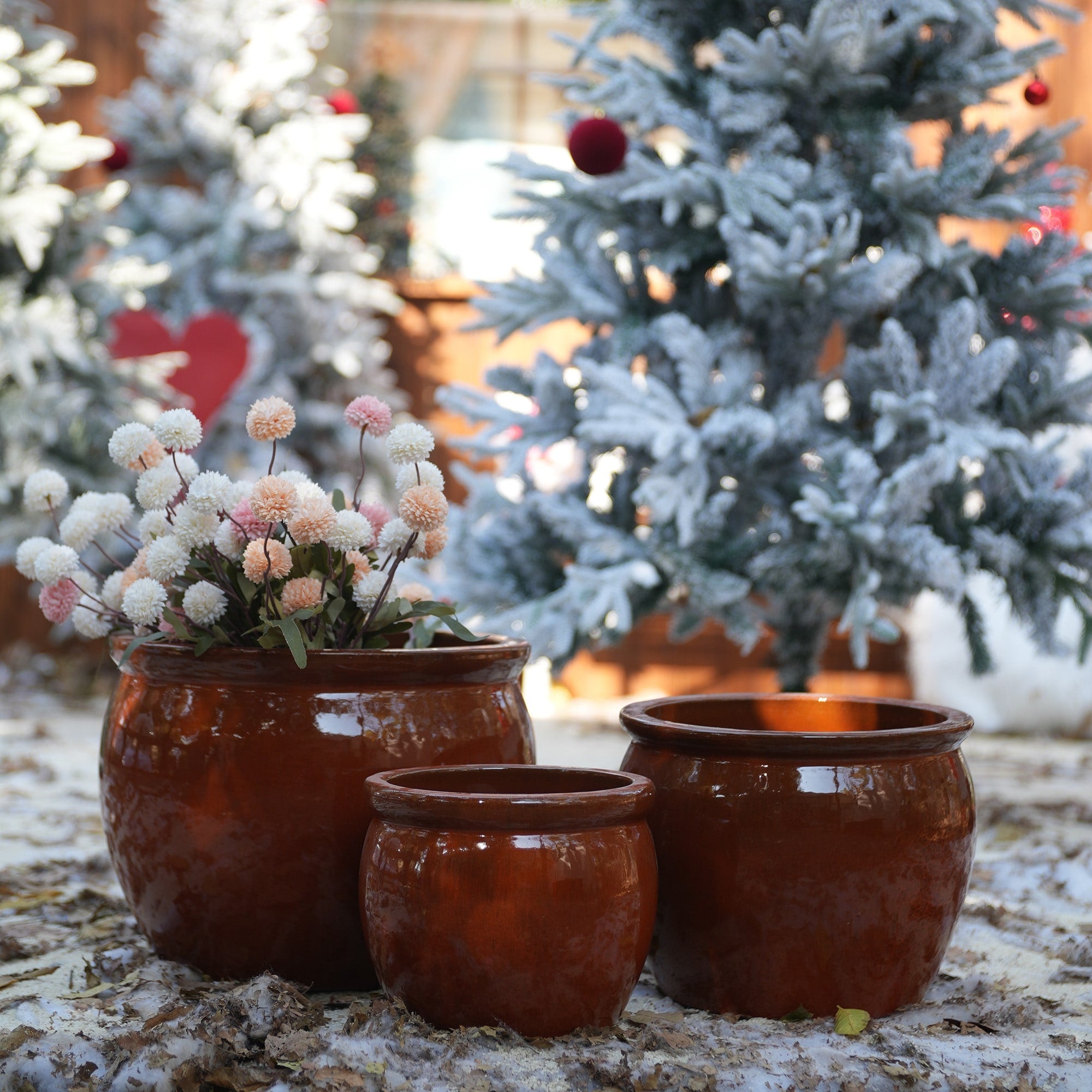 Handmade Rust Red Ceramic Plant Pots Set Of 3 15 12 9 Inch Diameter
