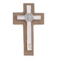 Handmade Saint Benedict Pewter And Reclaimed Stone Wall Cross Mexico 8.25 H X 4.8 W X 1.1 D